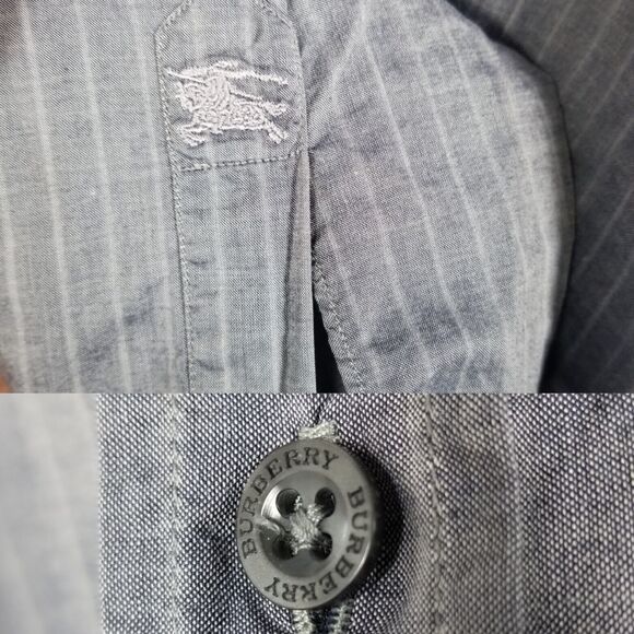 Burberry London Light Grey Cotton Stripe Long-Sleeve Button Up Shirt Size 17½-44 - Picture 8 of 11